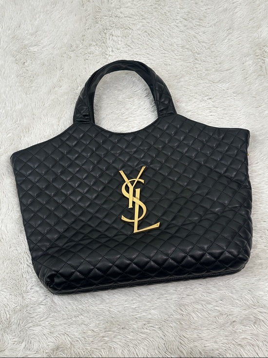 Saint Laurent Handbags - Saint Laurent Black Quilted Leather Tote with Gold YSL Logo